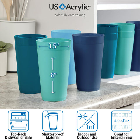 US Acrylic Newport 20oz turquesa, diseño apilable para ahorro de espacio.