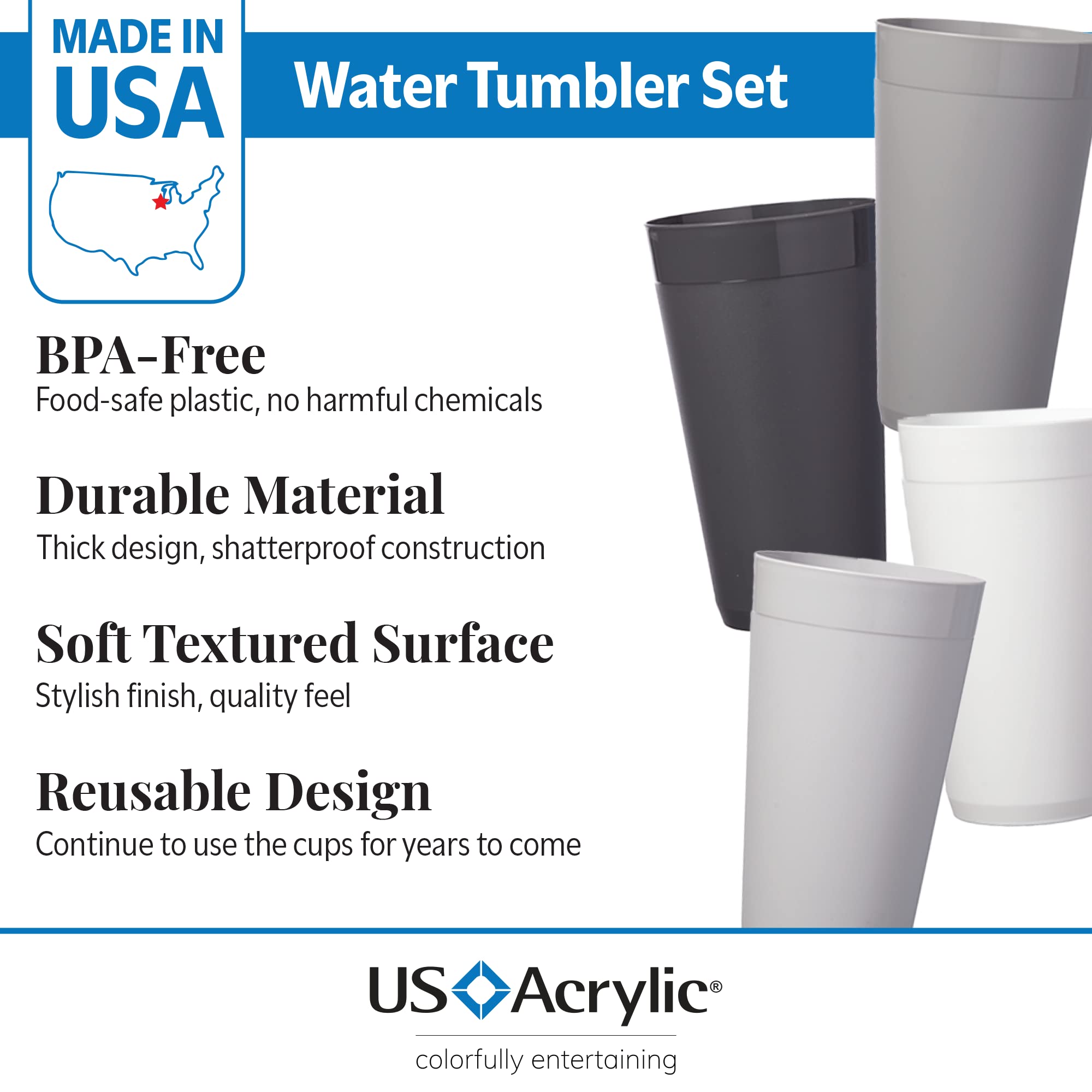 Vaso apilable Newport de US Acrylic 20 oz, ahorra espacio en la despensa.