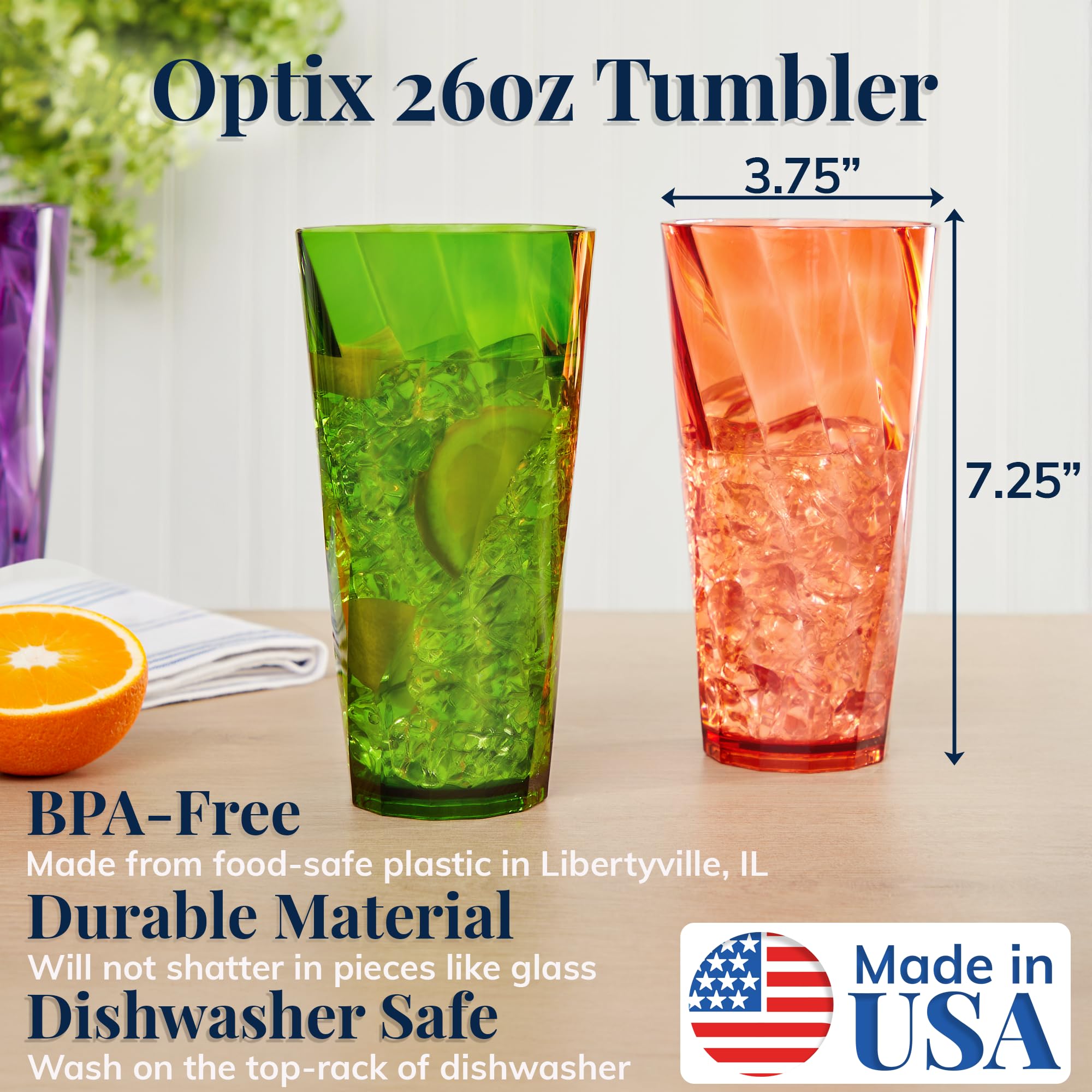US Acrylic Optix vaso 26oz zafiro, perfecto para reuniones en casa