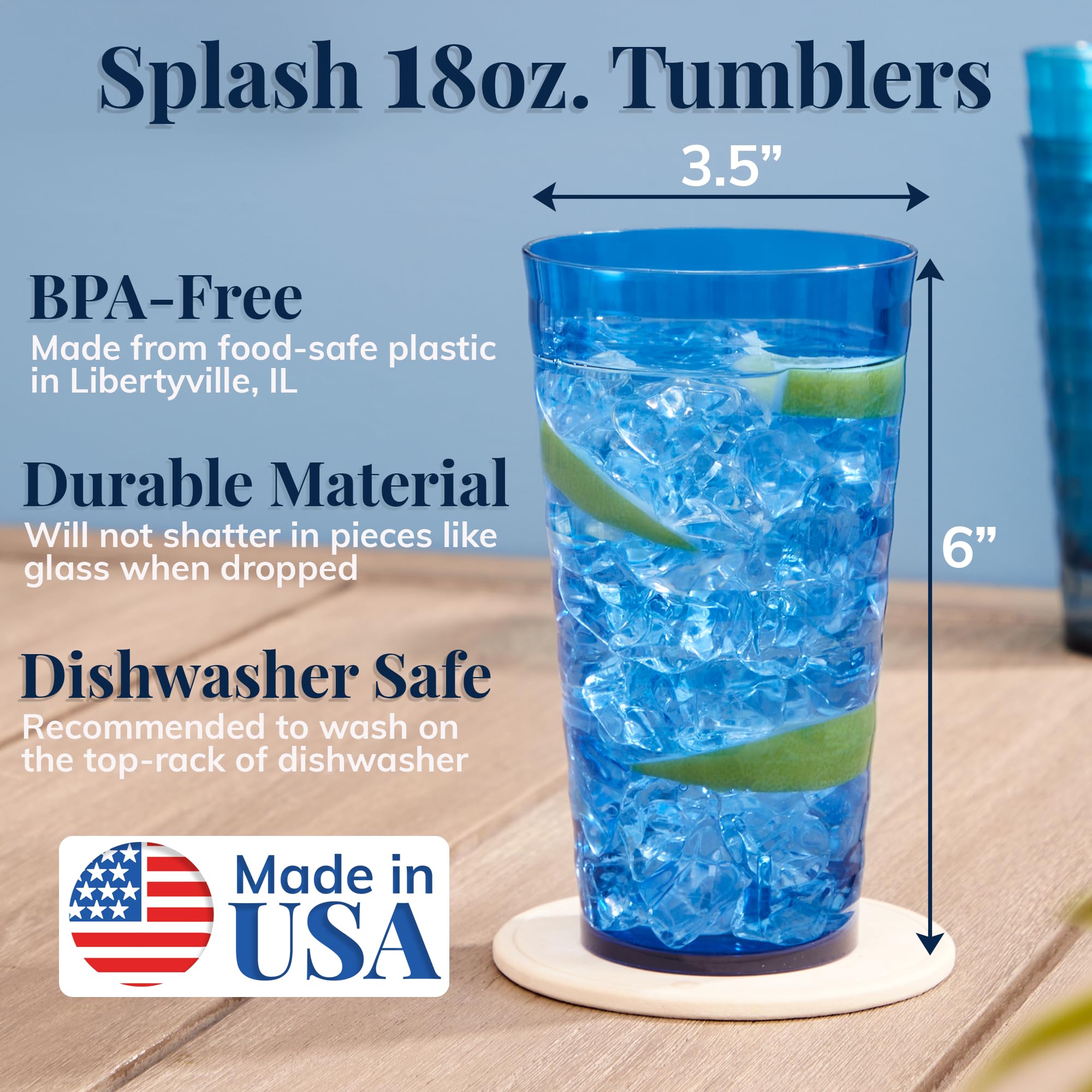 US Acrylic Splash color índigo costero, vaso para bebidas clásicas.