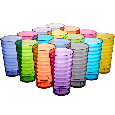 US Acrylic Splash tazas 18 onzas apilables en colores joya para ahorrar espacio en la cocina.