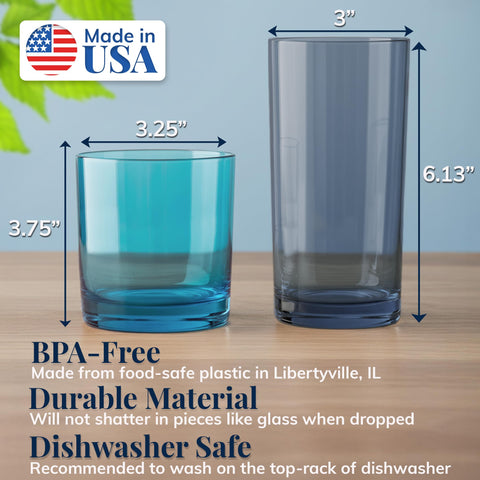 Vasos US Acrylic de 16 onzas para agua, estructura estable para reuniones.