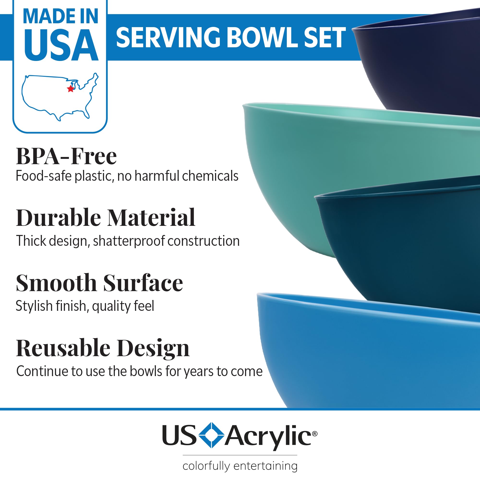 US Acrylic Vista tazón en índigo 10 pulgadas, apto para lavavajillas y reuniones