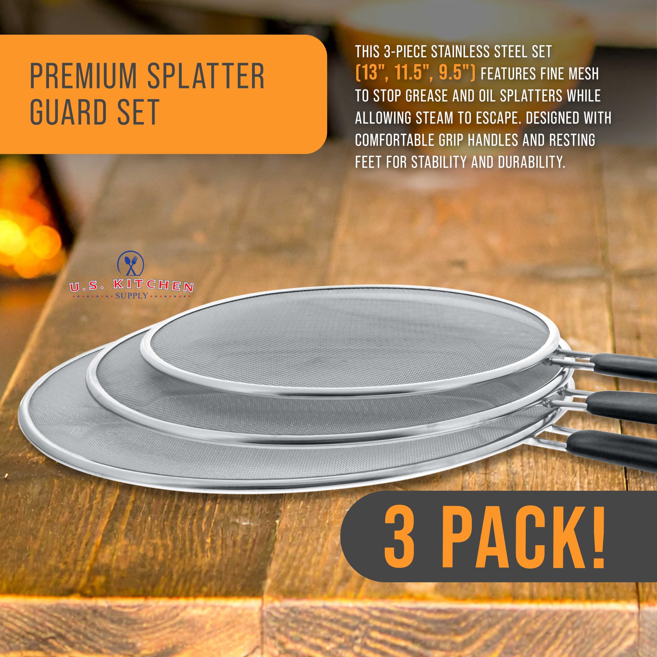 U.S. Kitchen Supply escudo 9,5 pulgadas protege frituras y grasa