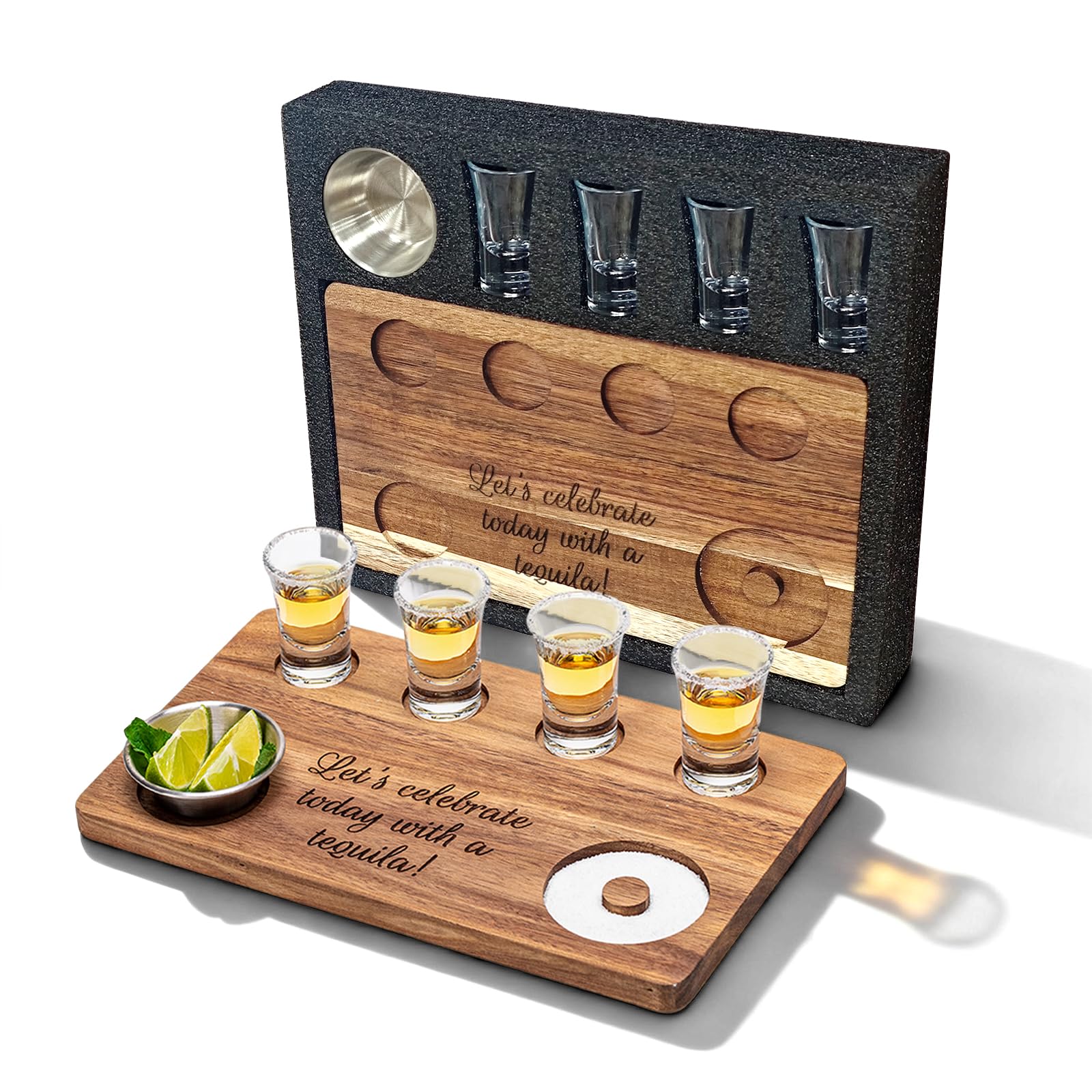 USEEKRIL tablero tequila doble cara con 4 vasos para bar en casa