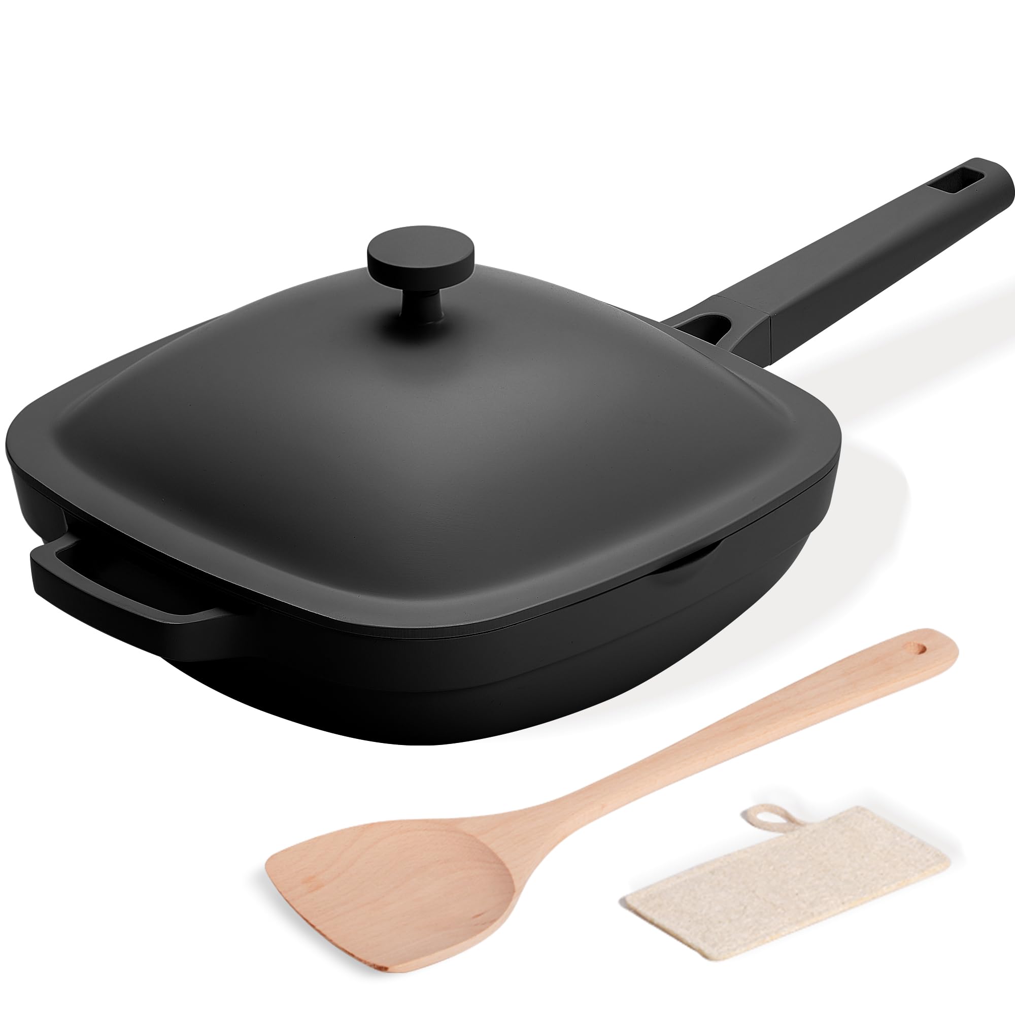 USELUCK pan cerámico de 10,5 pulgadas con tapa para cocción eficiente