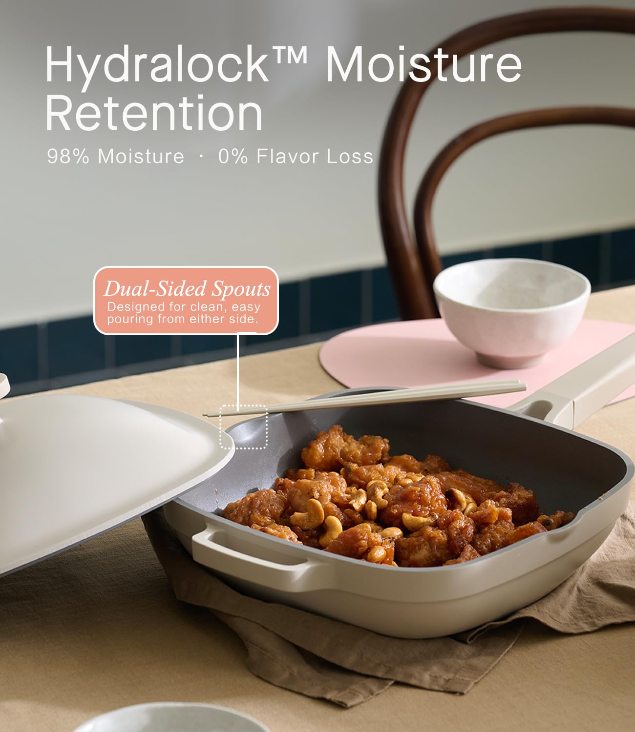 USELUCK Pix Pan tapa elevable mantiene humedad y sabor.