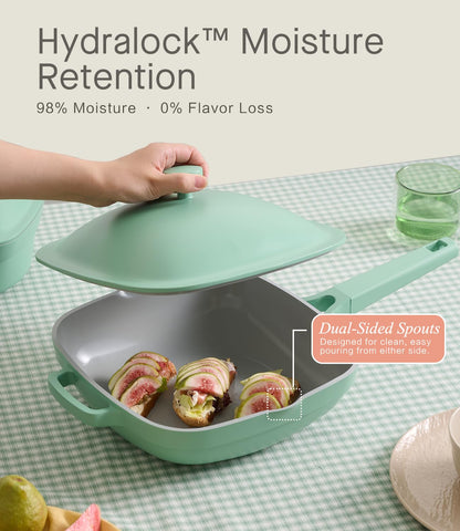 Doble vertido en USELUCK Pix Pan para verter y limpiar sin goteos.