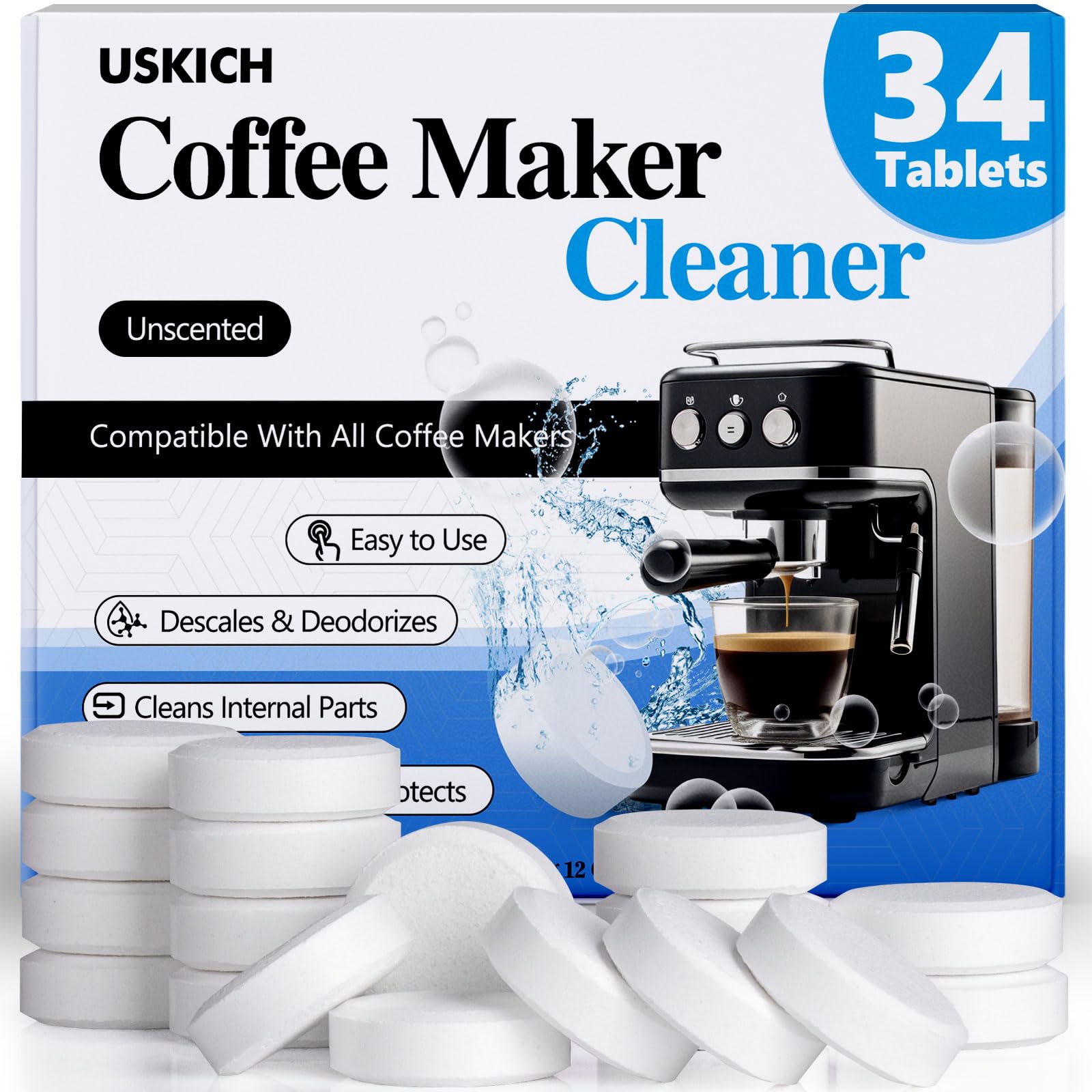USKICH tabletas limpieza-maquina cafe, mejora limpieza interna y sabor