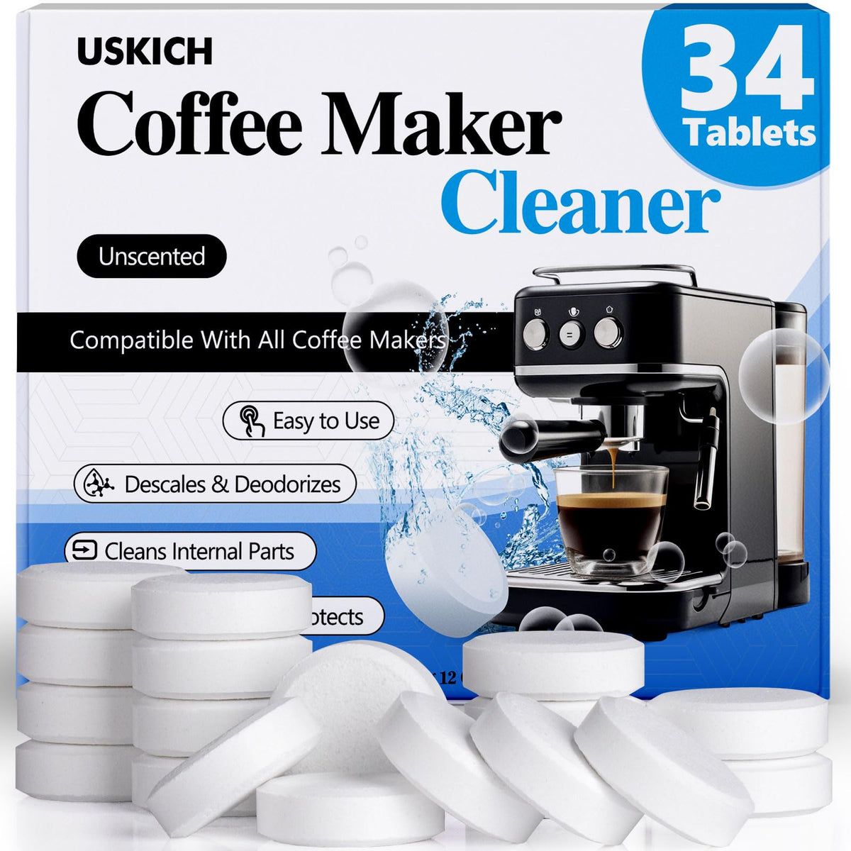 USKICH tabletas limpieza-maquina cafe, mejora limpieza interna y sabor