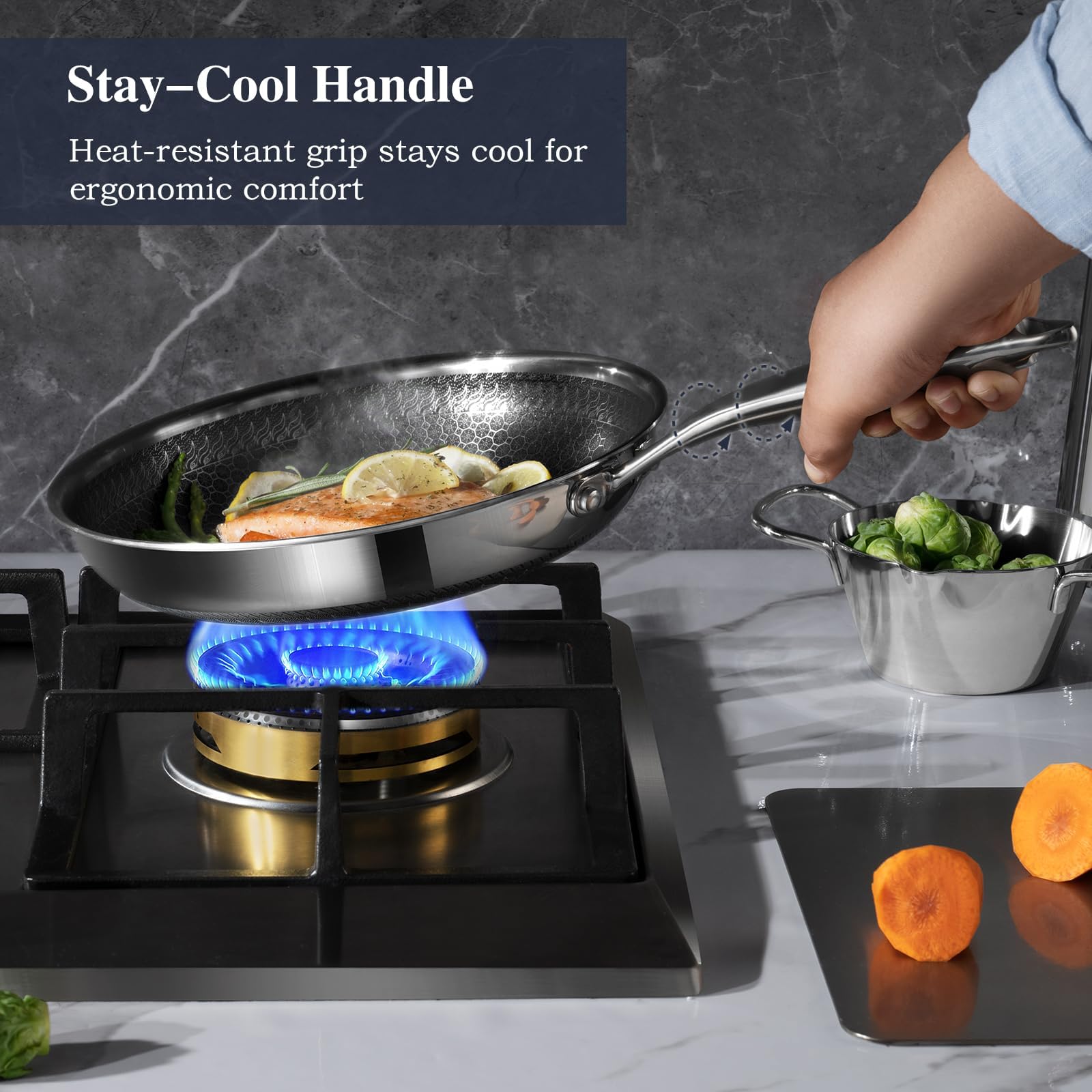 Mango ergonómico de Usluck en acero inoxidable para agarre cómodo