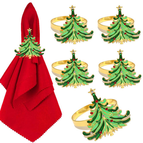 Usukusi arbol Navidad anillo servilleta: adorno festivo para una mesa elegante.