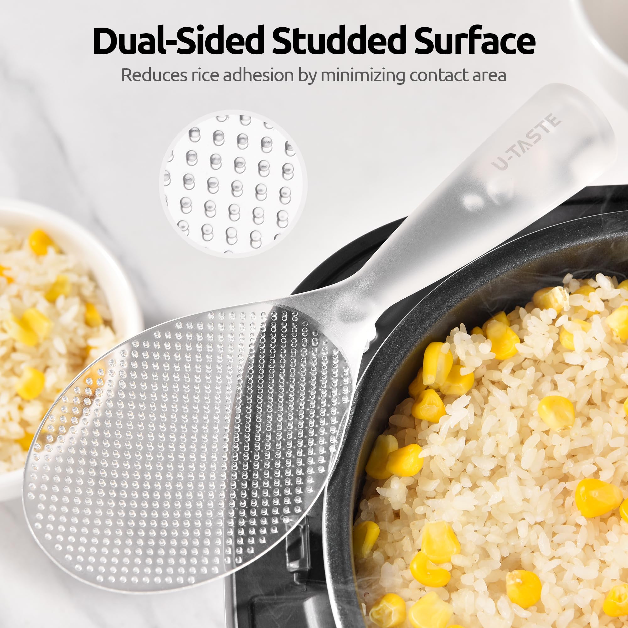 Borde liso del cucharon U-Taste protege utensilios antiadherentes.