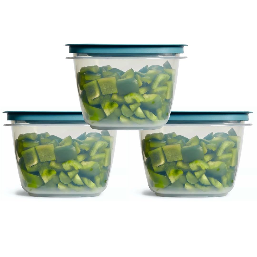 Utensilux Rubbermaid: conjunto de 3 contenedores de 7 tazas con tapa prensada, almacenamiento práctico.