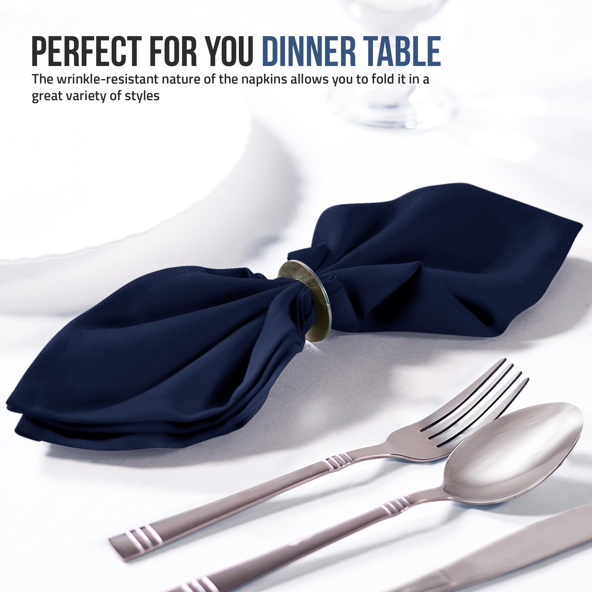 Utopia Home: servilletas azul marino decorando bodas y banquetes.