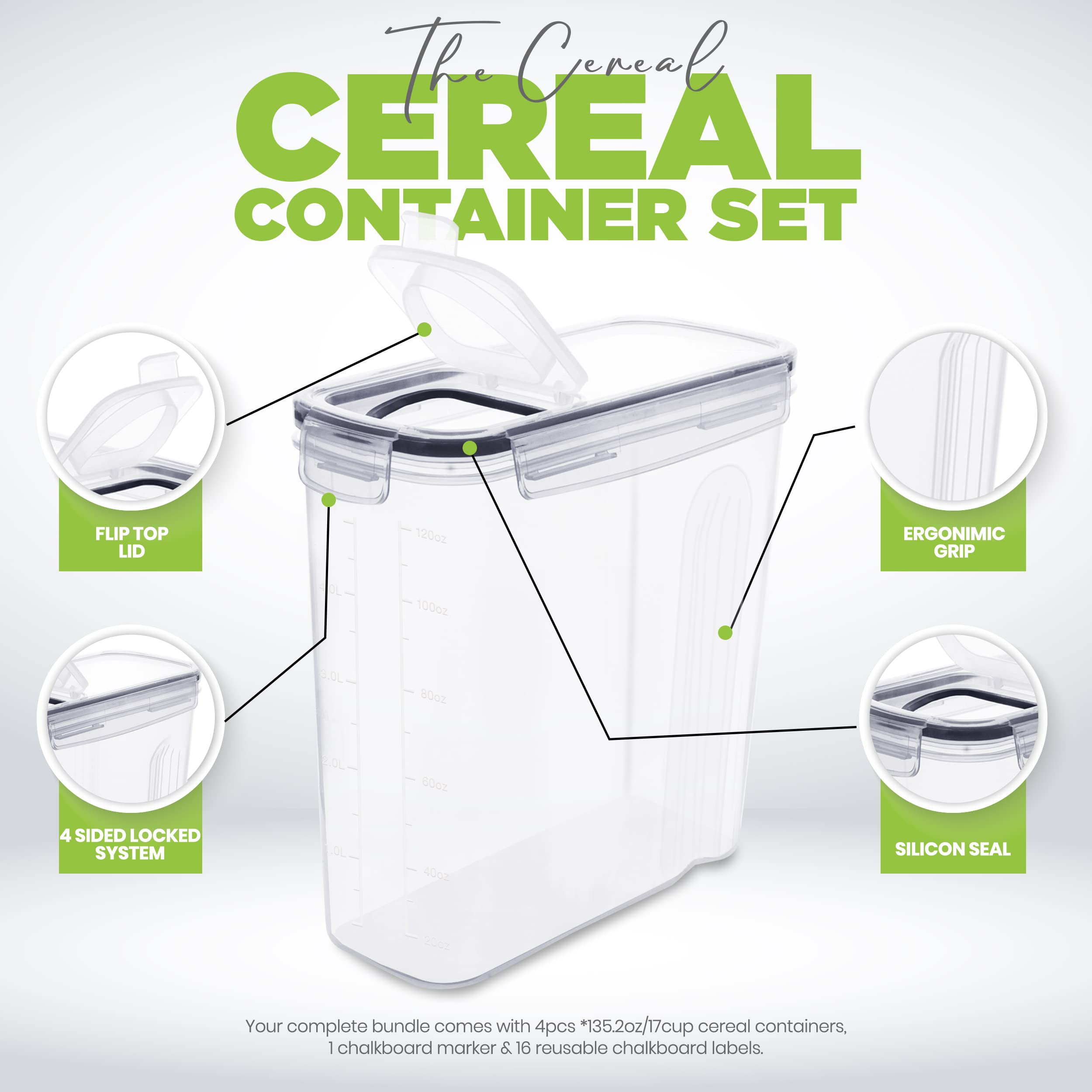 Plástico durable del contenedor cereal 4L de Utopia Kitchen