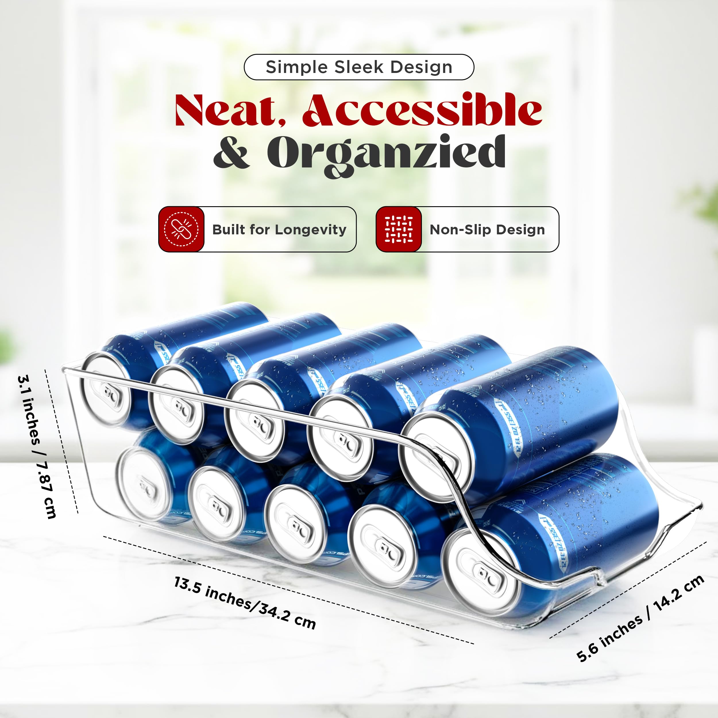 Dispensador de latas para nevera transparente facilita ver y elegir.