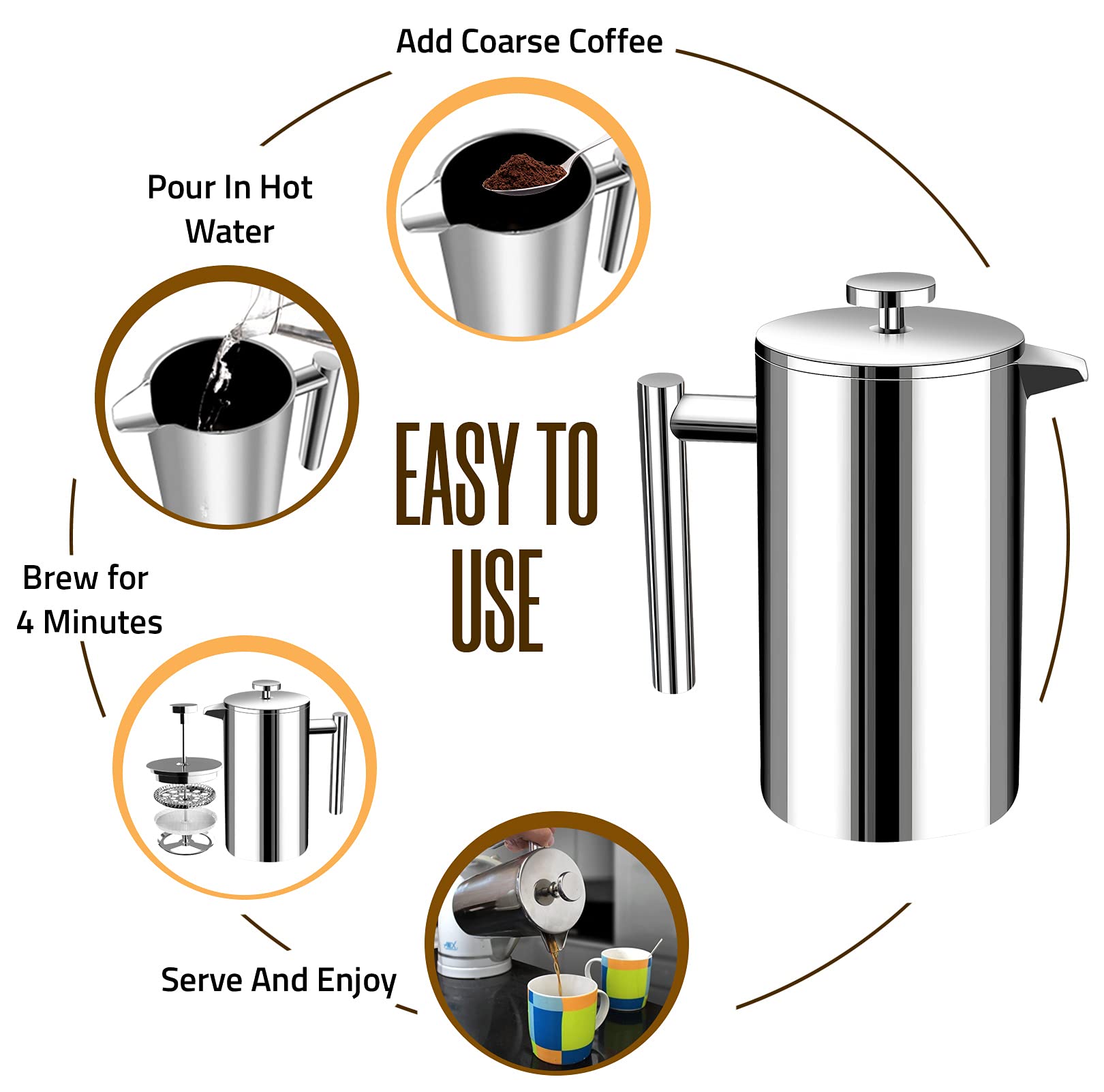 Sistema de filtración 4 capas de Utopia Kitchen reduce posos para un café limpio.