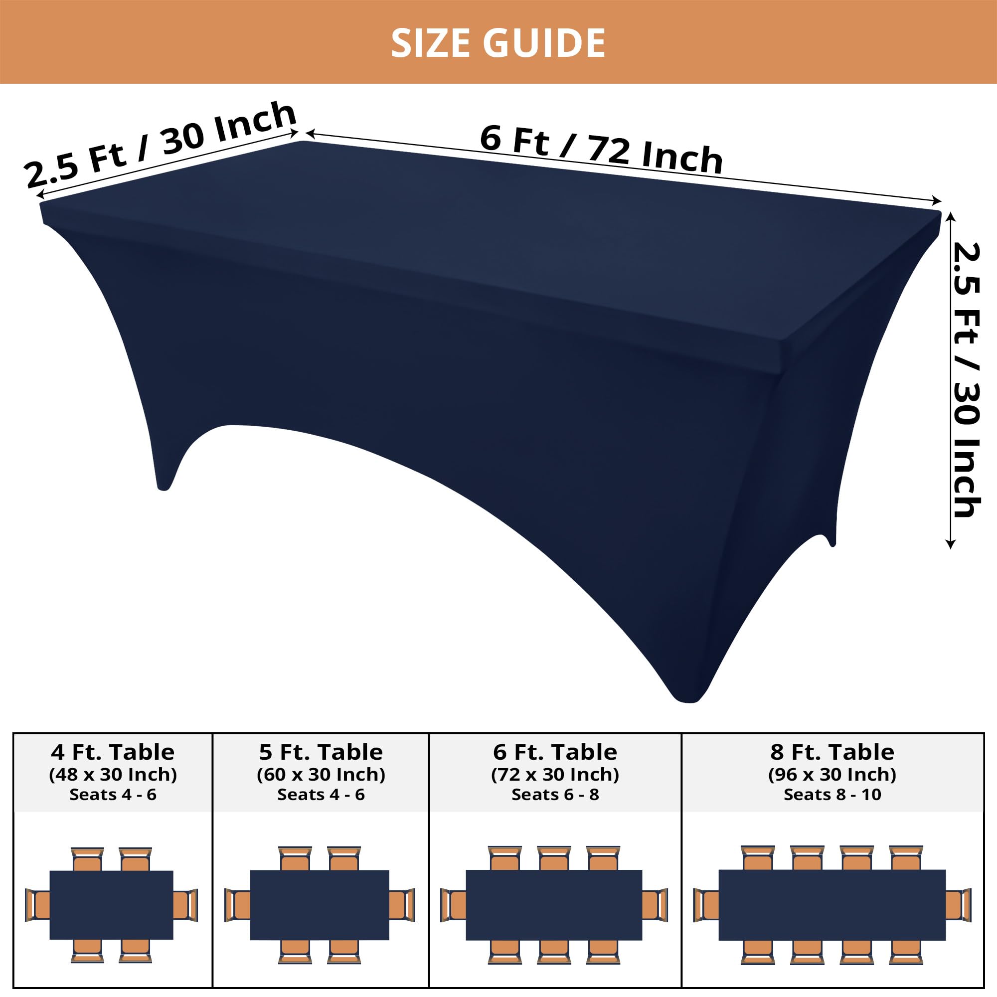Mantel spandex de Utopia Kitchen 6ft navy, enfoque en el ajuste firme para mesas de 6 pies.