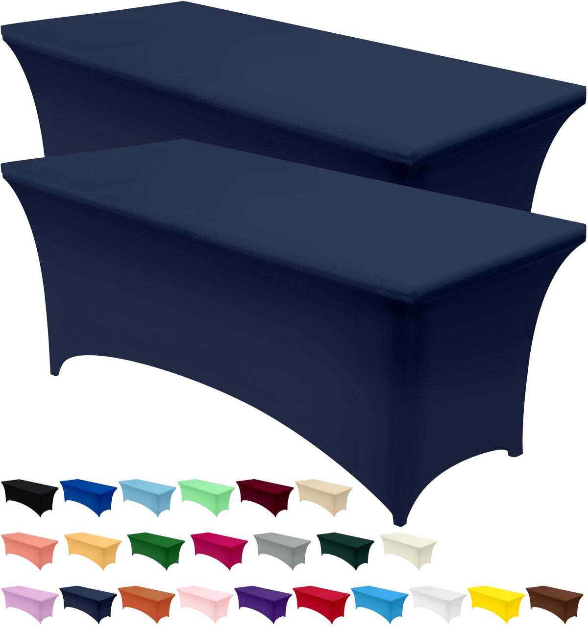 Mantel spandex de Utopia Kitchen 6ft navy, vista frontal, ajuste seguro para una presentación profesional.