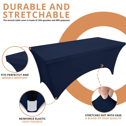 Mantel spandex de Utopia Kitchen 6ft navy, ideal para fiestas, bodas y ferias.