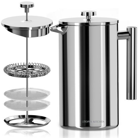Prensa Francesa Utopia Kitchen 304-50onzas: gran capacidad para varias tazas.