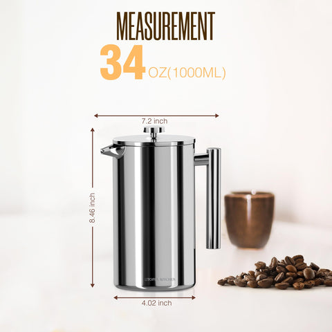 Prensa de doble pared Utopia Kitchen conserva la temperatura para más tiempo.