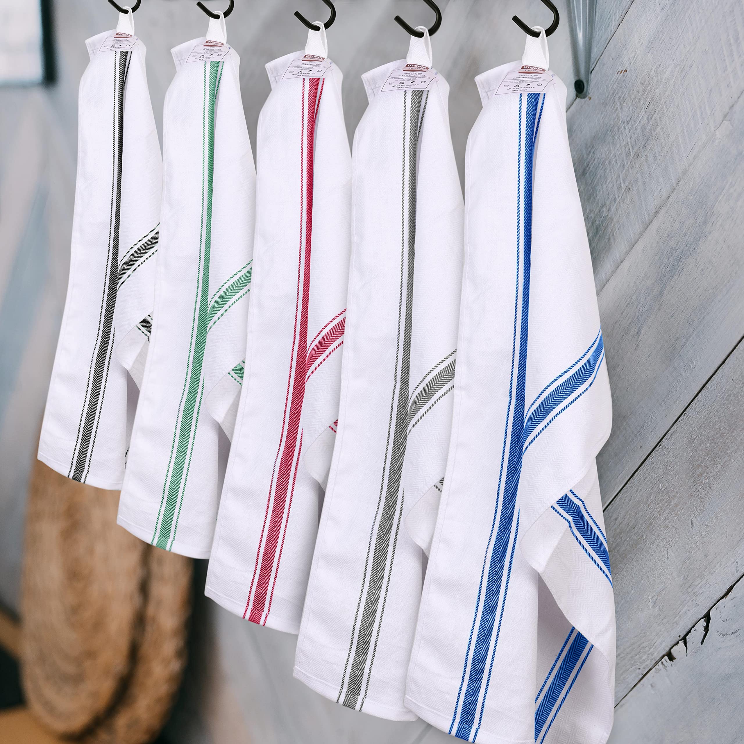 Toallas de cocina Utopia Towels con diseño de raya lateral en negro