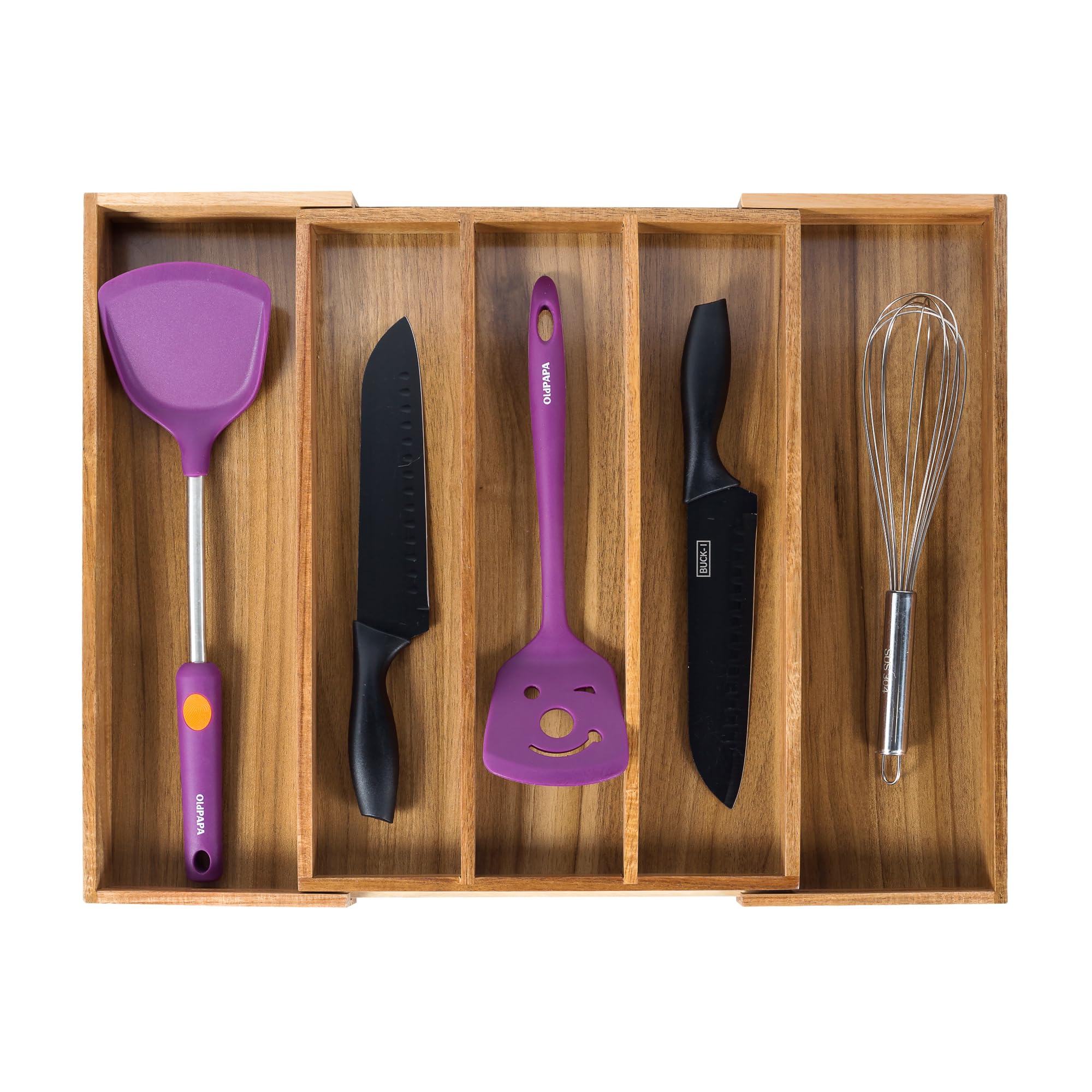 Utoplike Acacia: cajón organizador ampliable para utensilios, maximiza espacio y orden.