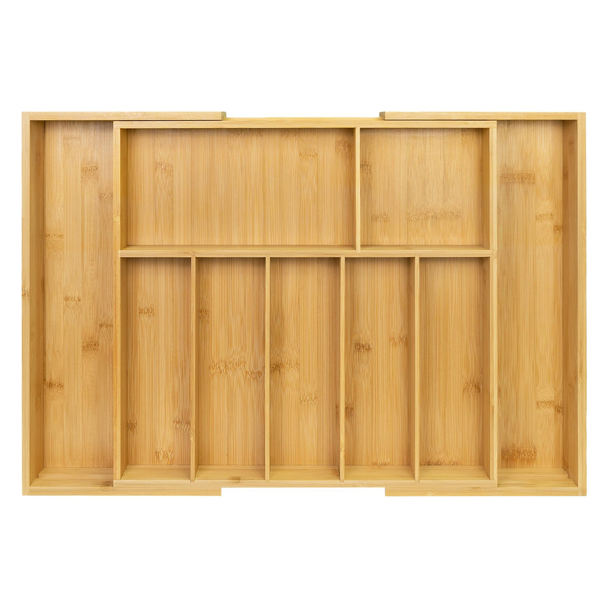 Utoplike organizador de cajón de bambú extensible para ordenar utensilios.