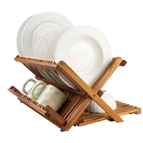 Rejilla Utoplike en teca, tres niveles para secar platos grandes con ventilación eficiente.