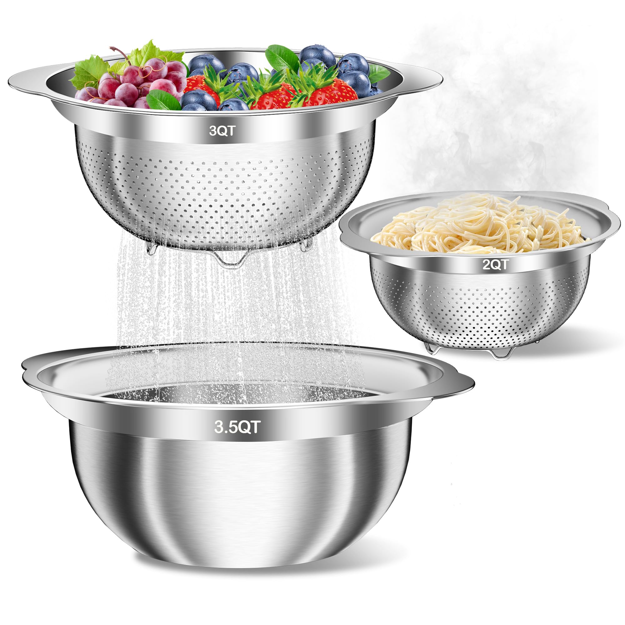 UTTKOJ colador de acero inoxidable con bol de mezcla, ideal para drenar y mezclar.