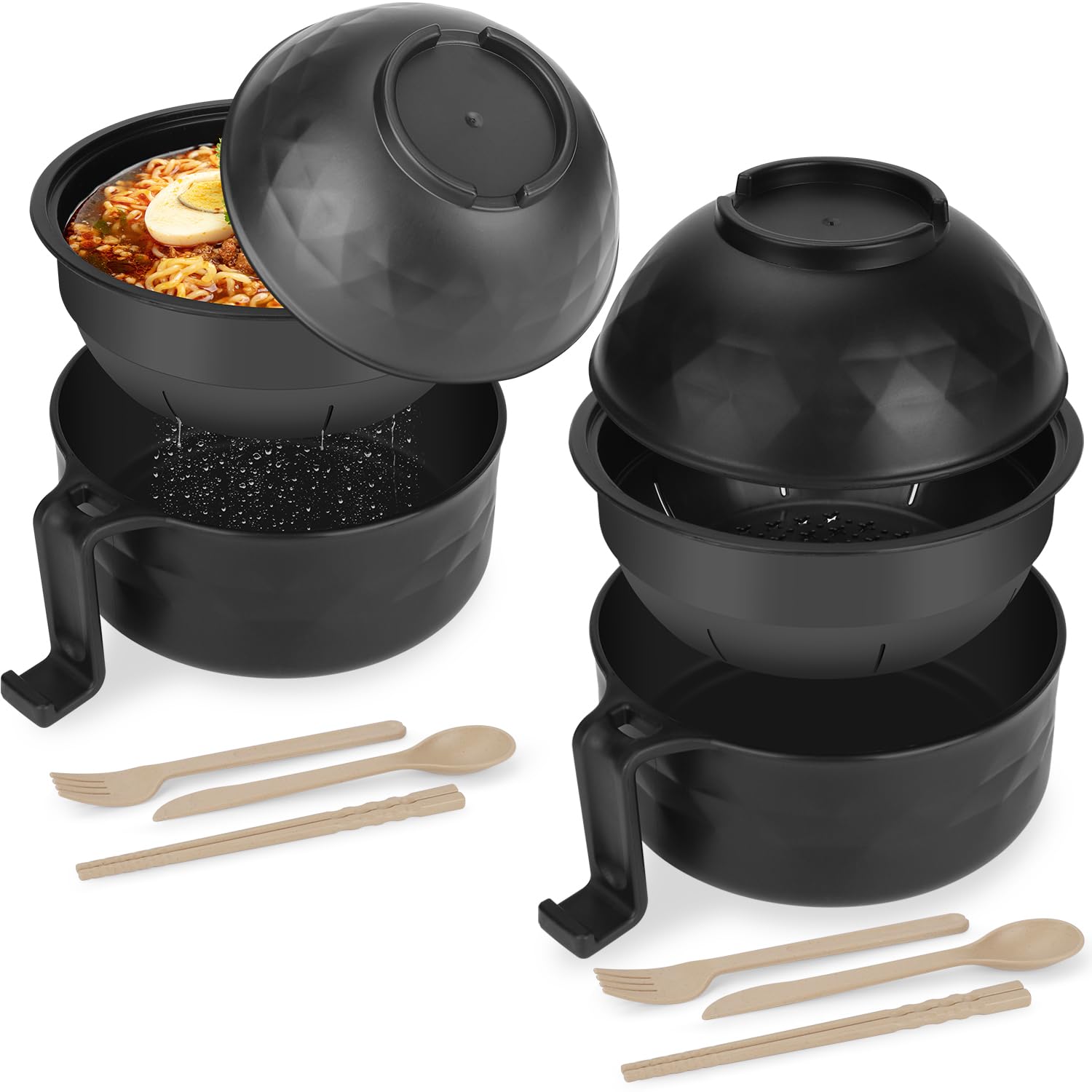 Conjunto de tazones para ramen negro de UUGLAM, ideal para porciones dobles.