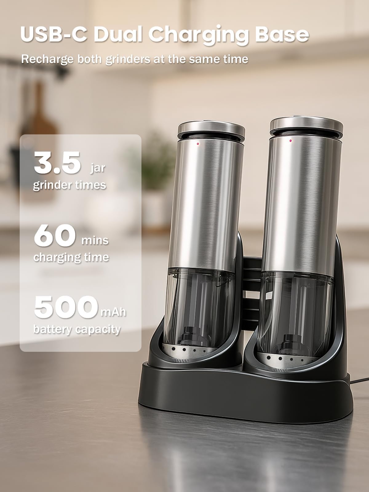 LED de los molinillos Uvellgift guía la molienda en cocinas con poca luz.