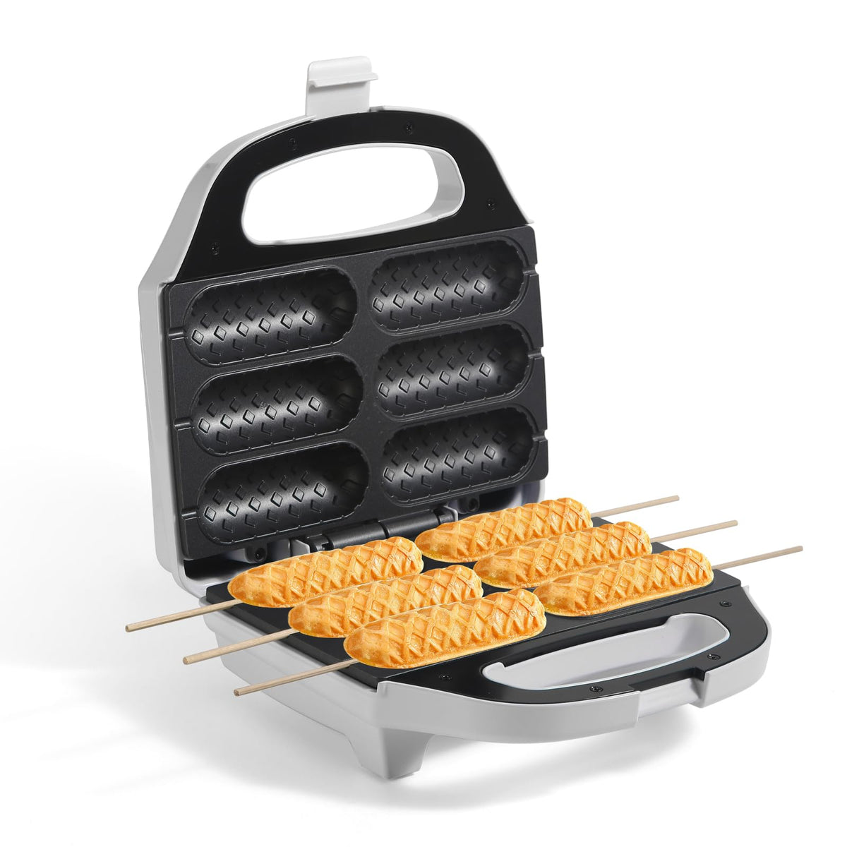 UVFAST, máquina para perritos de maíz de 6, con recubrimiento antiadherente.