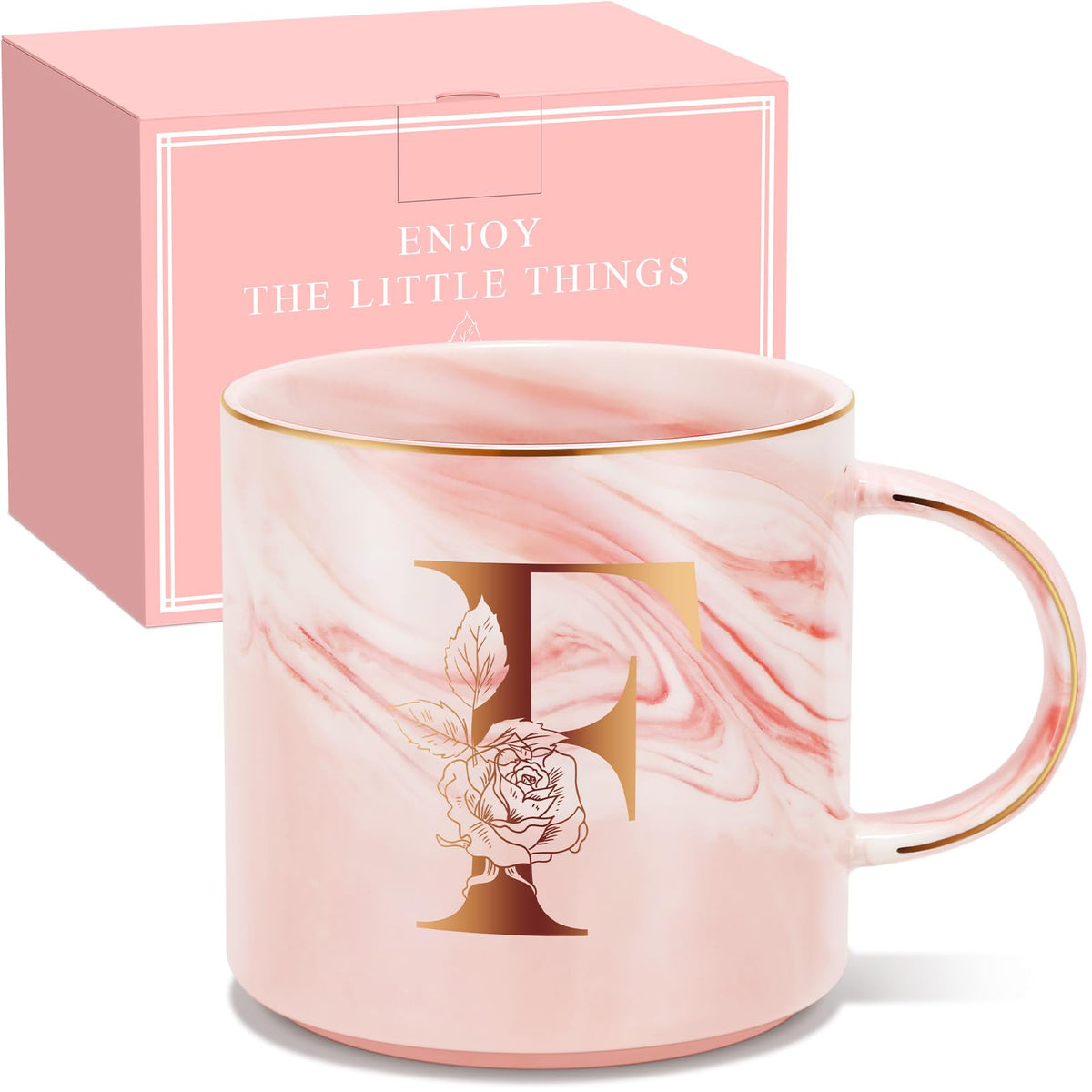 Taza de café Uwingess con iniciales en oro y monograma 12oz, regalo personalizado.