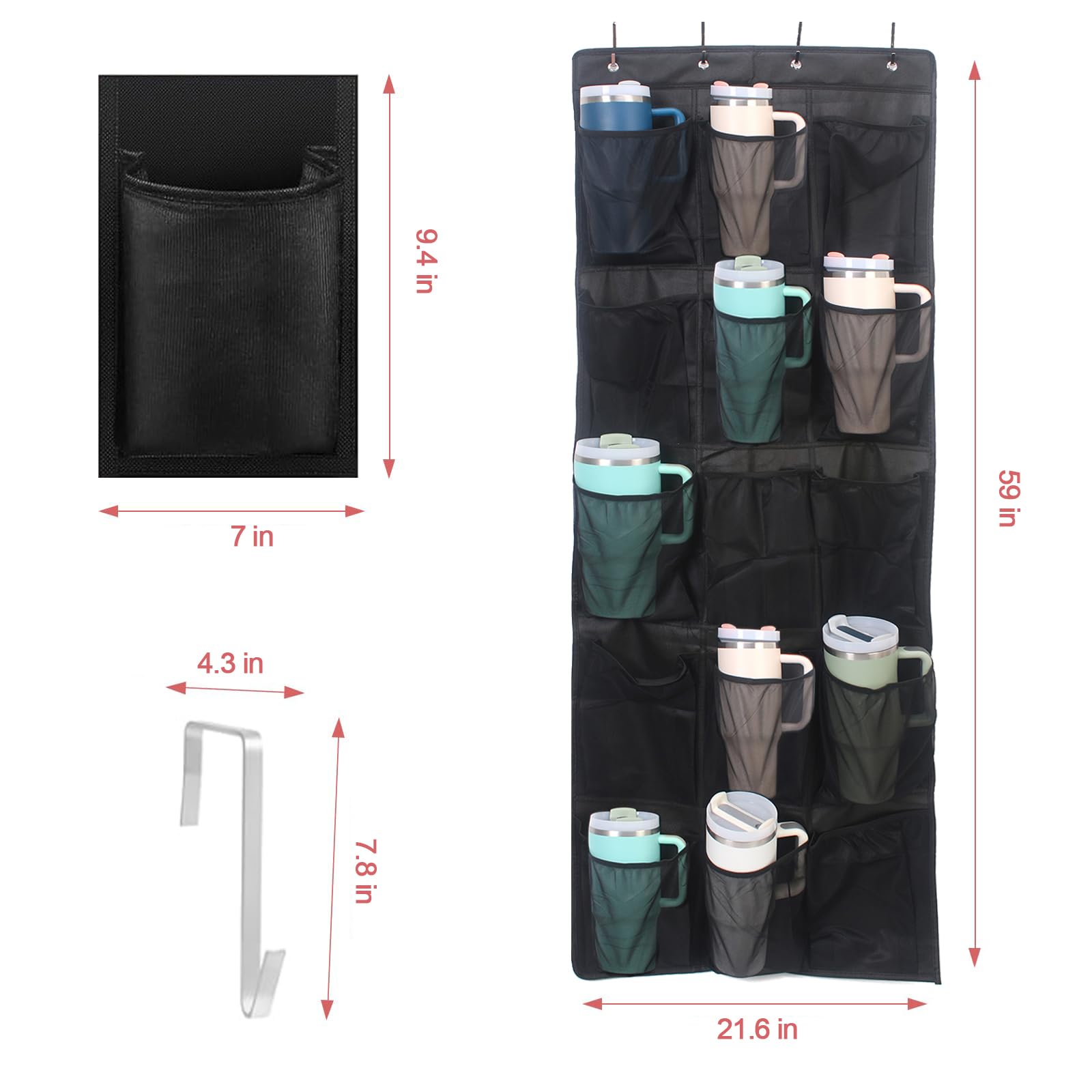 UXIETIN Bolsillo malla grande para botellas 64oz; ajuste cómodo y seguro.