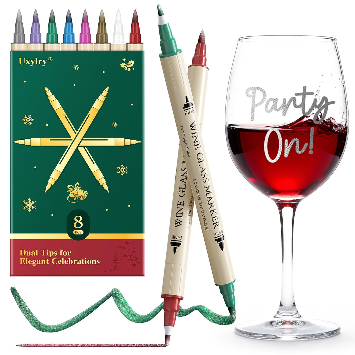 Uxylry marcadores de vino con punta dual para personalizar vasos en fiestas.