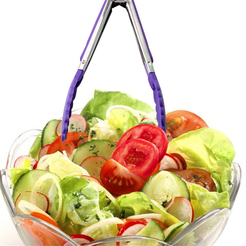 Pinzas UYHKVXF moradas para ensaladas y toppings, sin derrames.