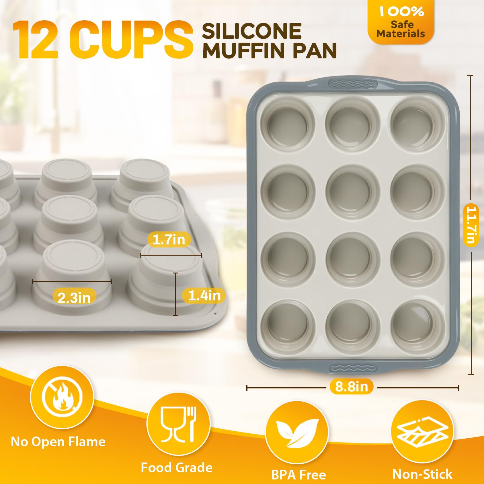 UZIPIN molde muffins silicona con marco de metal reforzado para horneado uniforme.