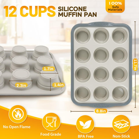 UZIPIN molde muffins silicona con marco de metal reforzado para horneado uniforme.