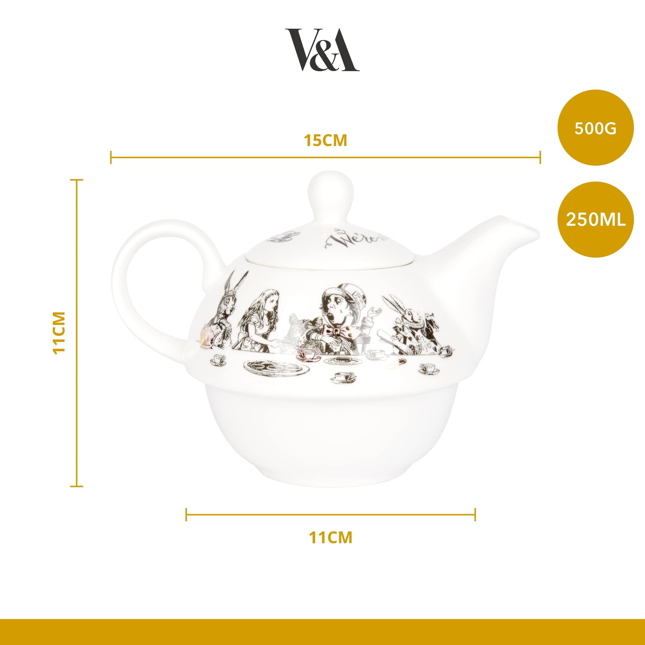 V&A Alice en el País de las Maravillas, set-tetera-y-taza, compacto para mesas pequeñas.