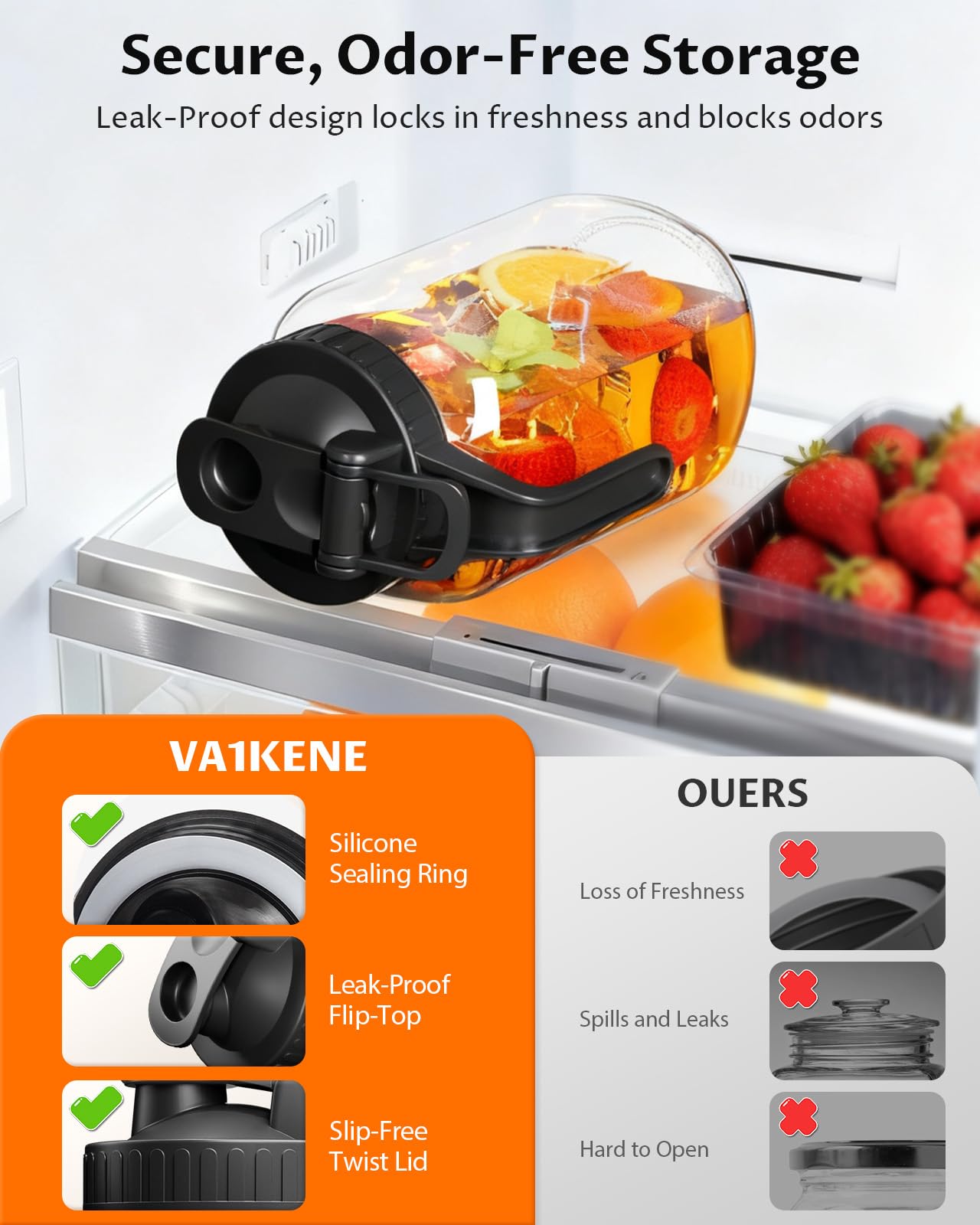 VA1KENE Jarra Mason 64 onzas con asa ergonómica para verter con control