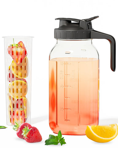 Jarra VA1KENE de vidrio 64oz con infusor de fruta para bebidas refrescantes.