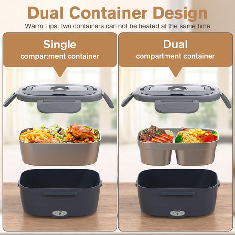 Vabaso con dos contenedores de acero inoxidable para distintas comidas