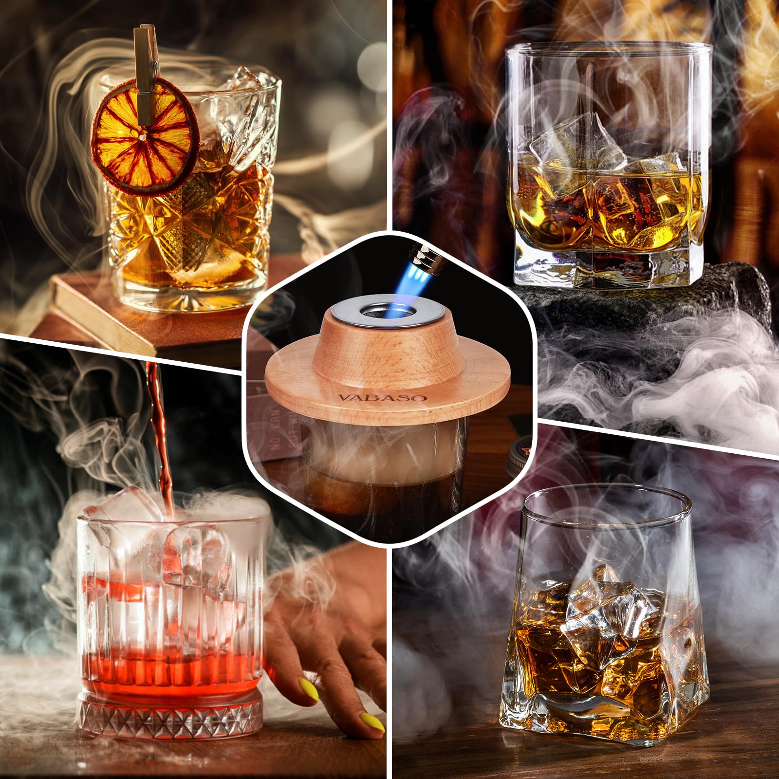 Vabaso smoker con tapa para un humo consistente en bebidas
