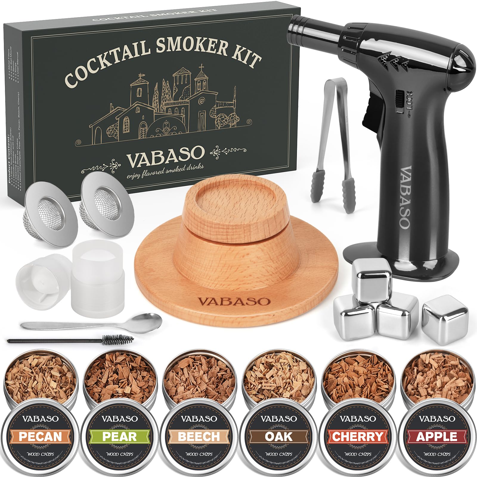 Vabaso whiskey smoker kit con soplete de llama triple para infundir humo en bebidas