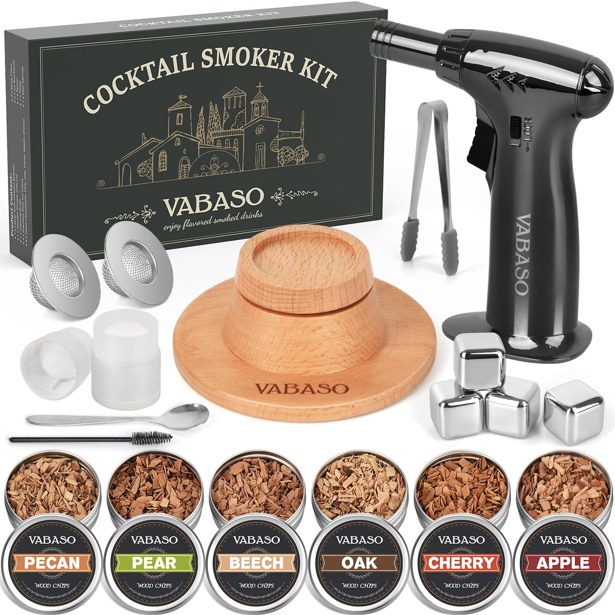 Vabaso whiskey smoker kit con soplete de llama triple para infundir humo en bebidas