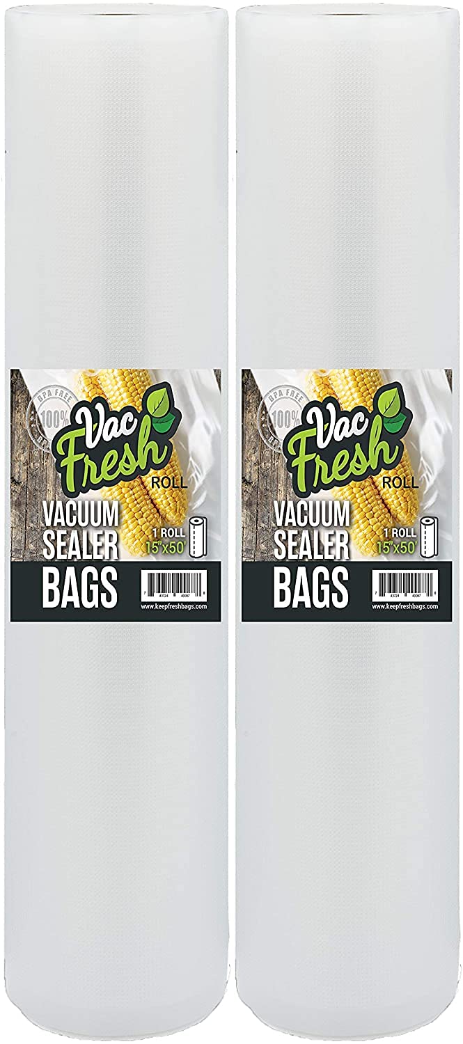 Vac-Fresh Roll bolsa 15x50 con sellado hermético para conservar alimentos.