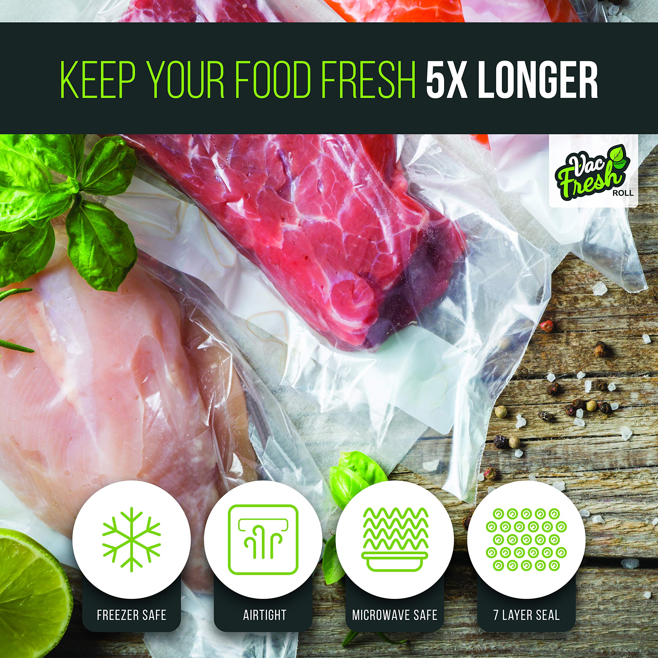 Vac-Fresh Roll: bolsas embossadas de 3,5 mil para almacenamiento prolongado.